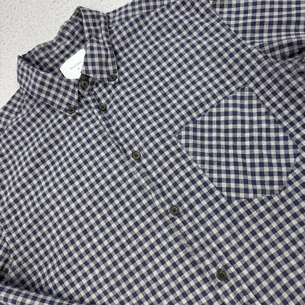 Billy Reid Shirt Mens Medium Blue Gray Gingham Check Button Down Long Sleeve